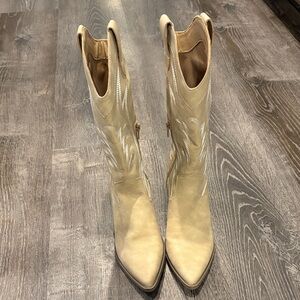 Indigo Cream Heeled Western Boots